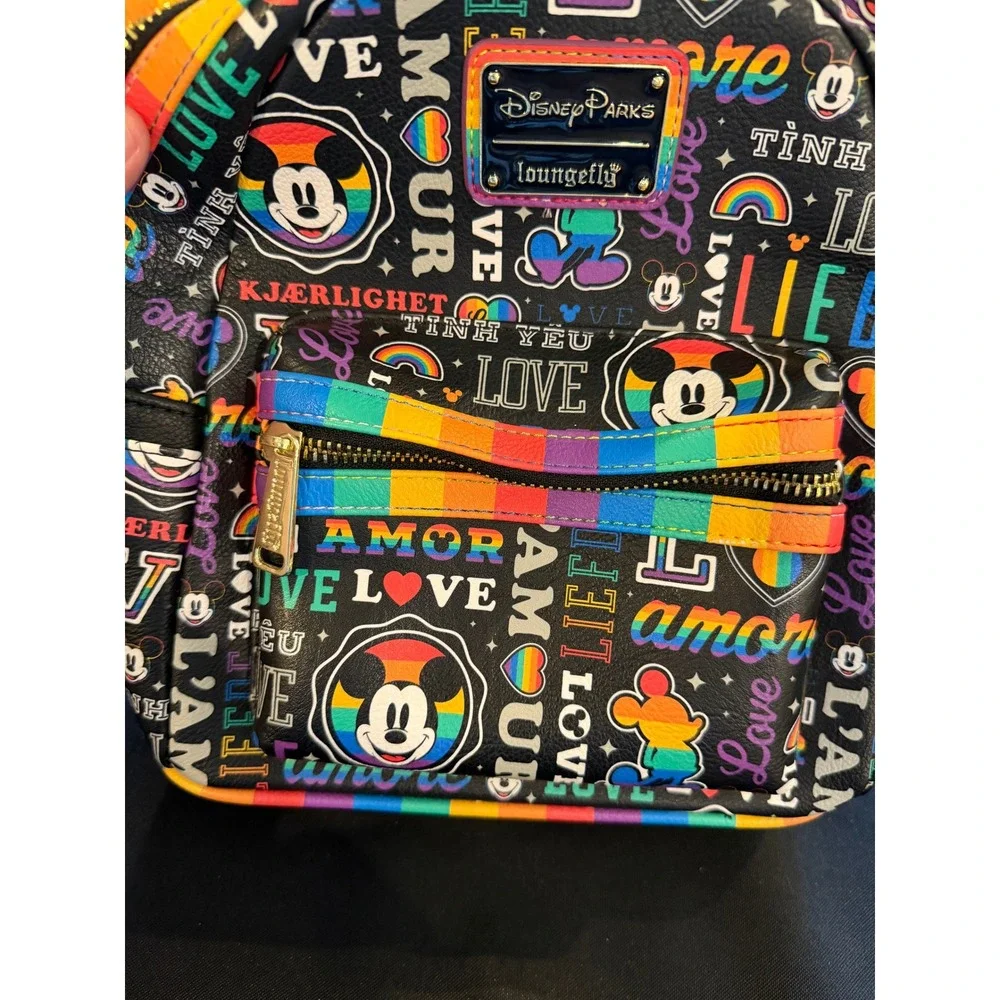 Disney Parks Loungefly Pride Mickey Mouse Love Rainbow Mini Backpack Black Bag